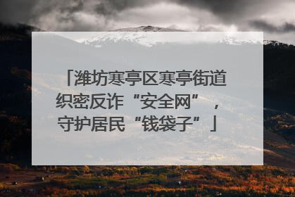 潍坊寒亭区寒亭街道织密反诈“安全网”，守护居民“钱袋子”