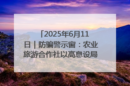 2025年6月11日｜防骗警示窗：农业旅游合作社以高息设局，集资380万